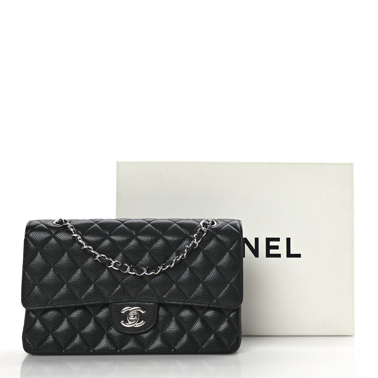 Caviar Quilted Medium Double Flap Black