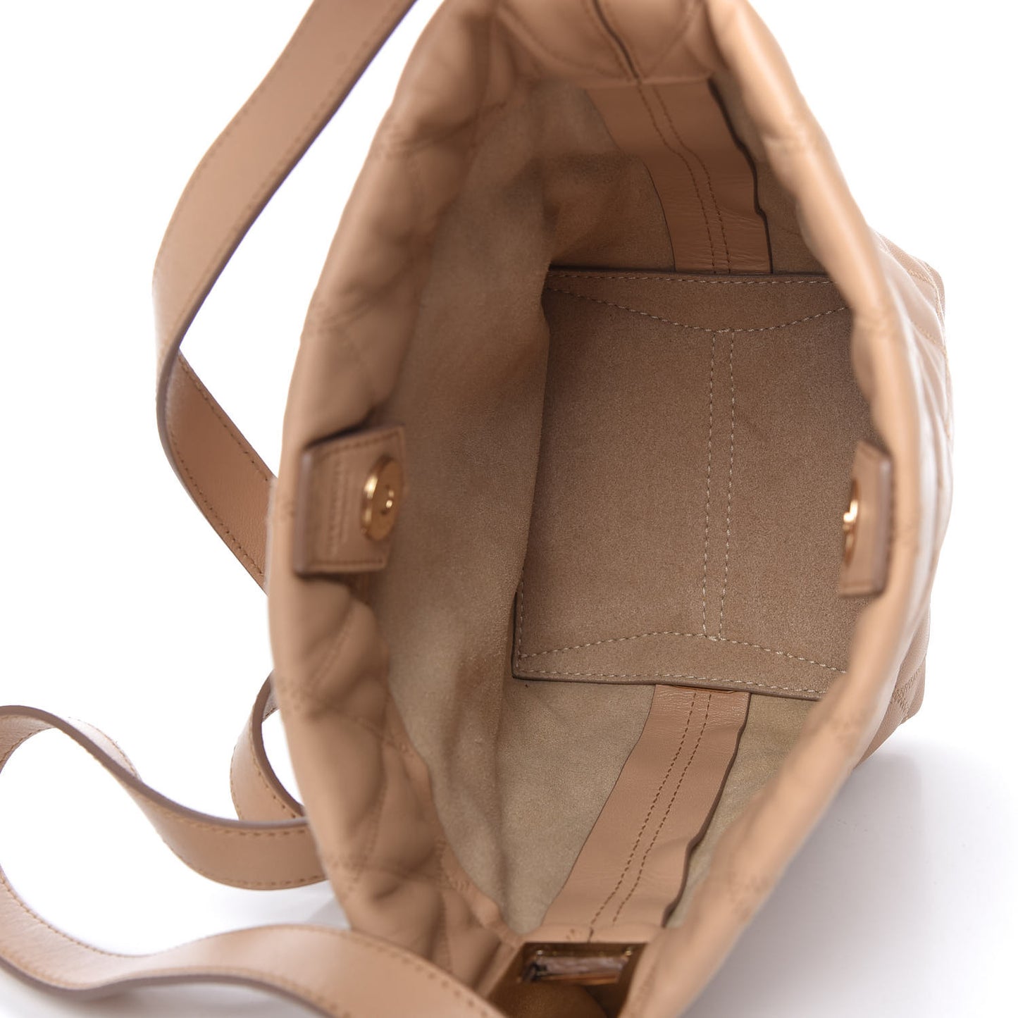 Lambskin Quilted Mini GV Bucket Bag Beige Camel
