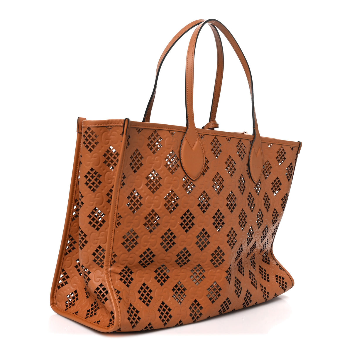 Gucci Calfskin GG Monogram Diamond Cut Medium Ophidia Tote Bag Brown 4 of 10