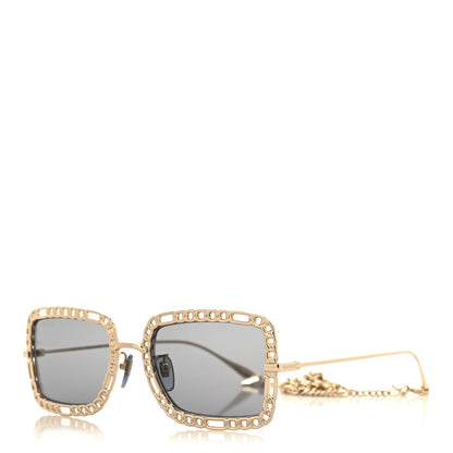 Gucci Rectangle Chain Sunglasses GG1112S Gold 1 of 9
