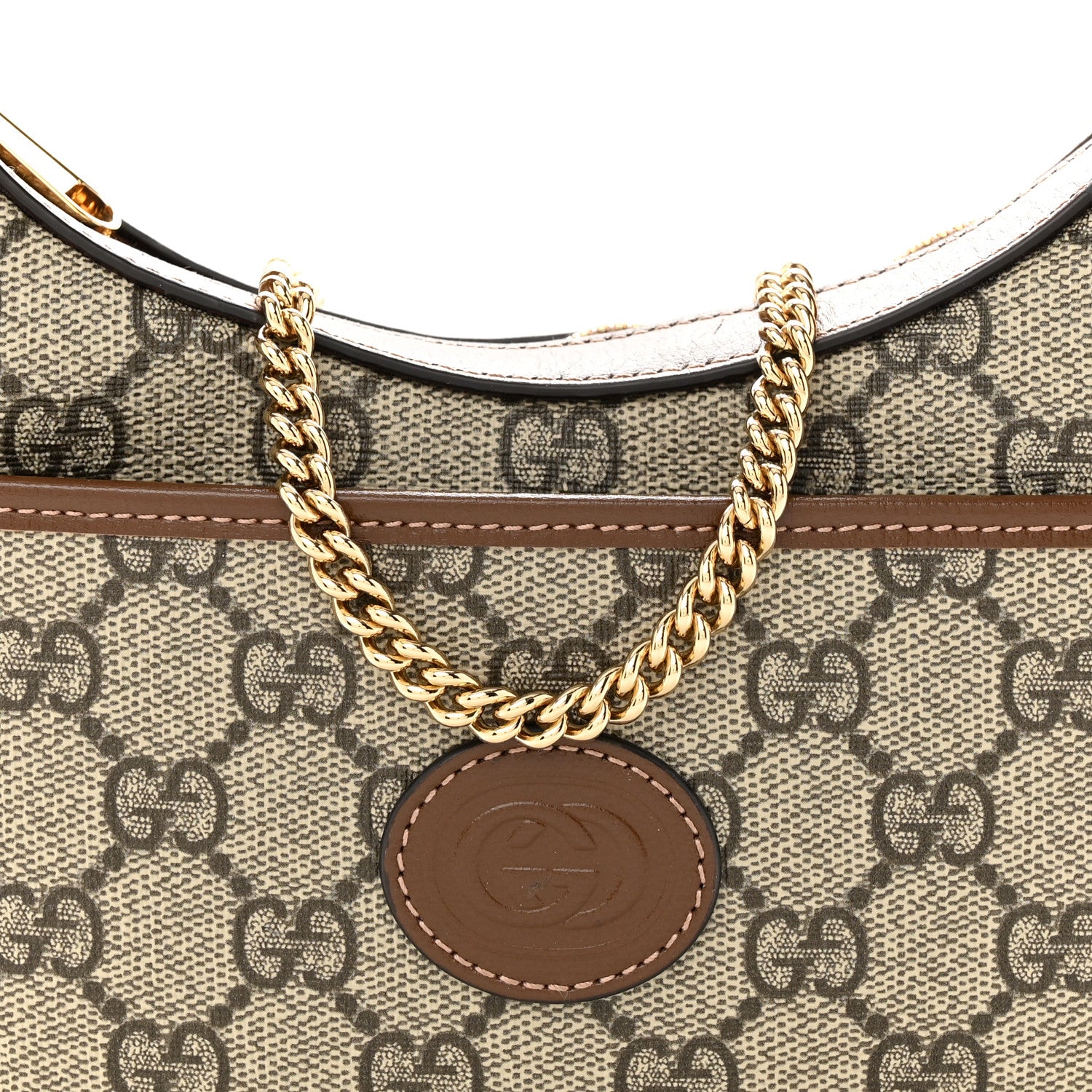 Gucci GG Supreme Monogram Azalea Calfskin Mini Retro Interlocking G Half Moon Bag Beige Ebony Brown Sugar 8 of 11