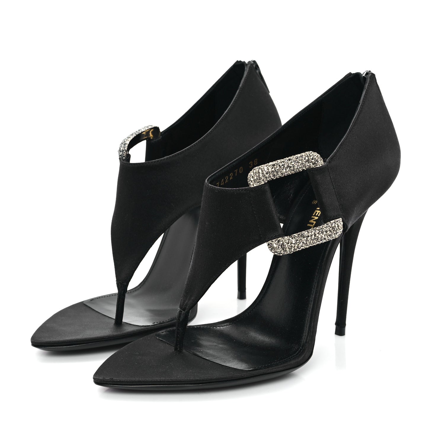 Crepe Satin Crystal Buckle Gippy 110 Sandals 38 Black