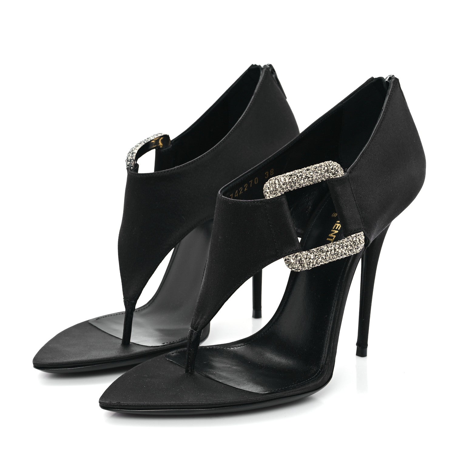 Saint Laurent Crepe Satin Crystal Buckle Gippy 110 Sandals 38 Black 4 of 10