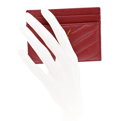 Saint Laurent Grain De Poudre Matelasse Chevron Monogram Credit Card Case Opyum Red 2 of 12