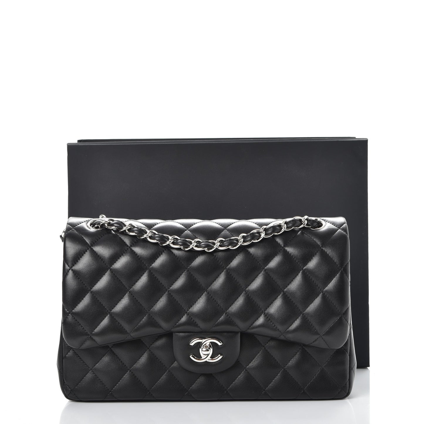 Lambskin Quilted Jumbo Double Flap Black