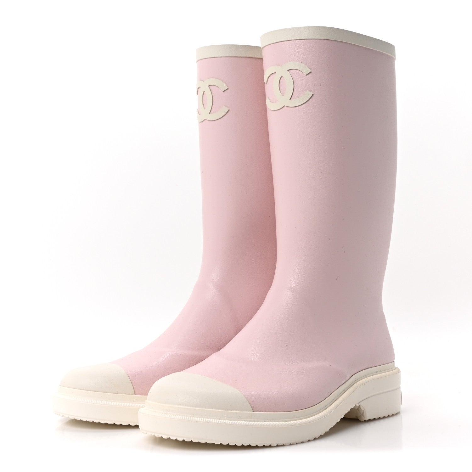 Chanel Caoutchouk CC High Boots 38 Light Pink White 3 of 9