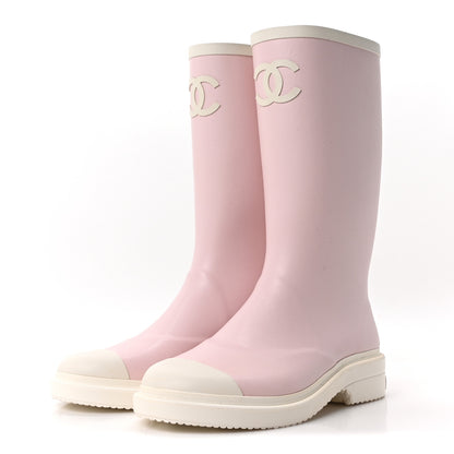 Chanel Caoutchouk CC High Boots 38 Light Pink White 3 of 9
