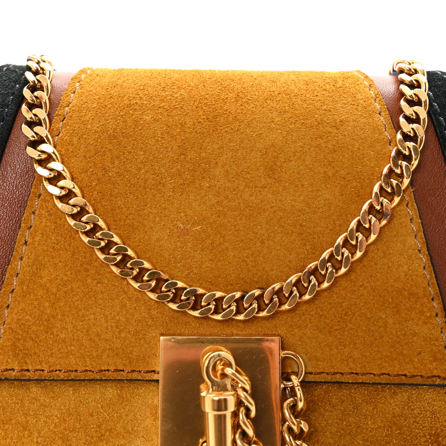 Suede Calfskin Patchwork Mini Drew Shoulder Bag Tobacco