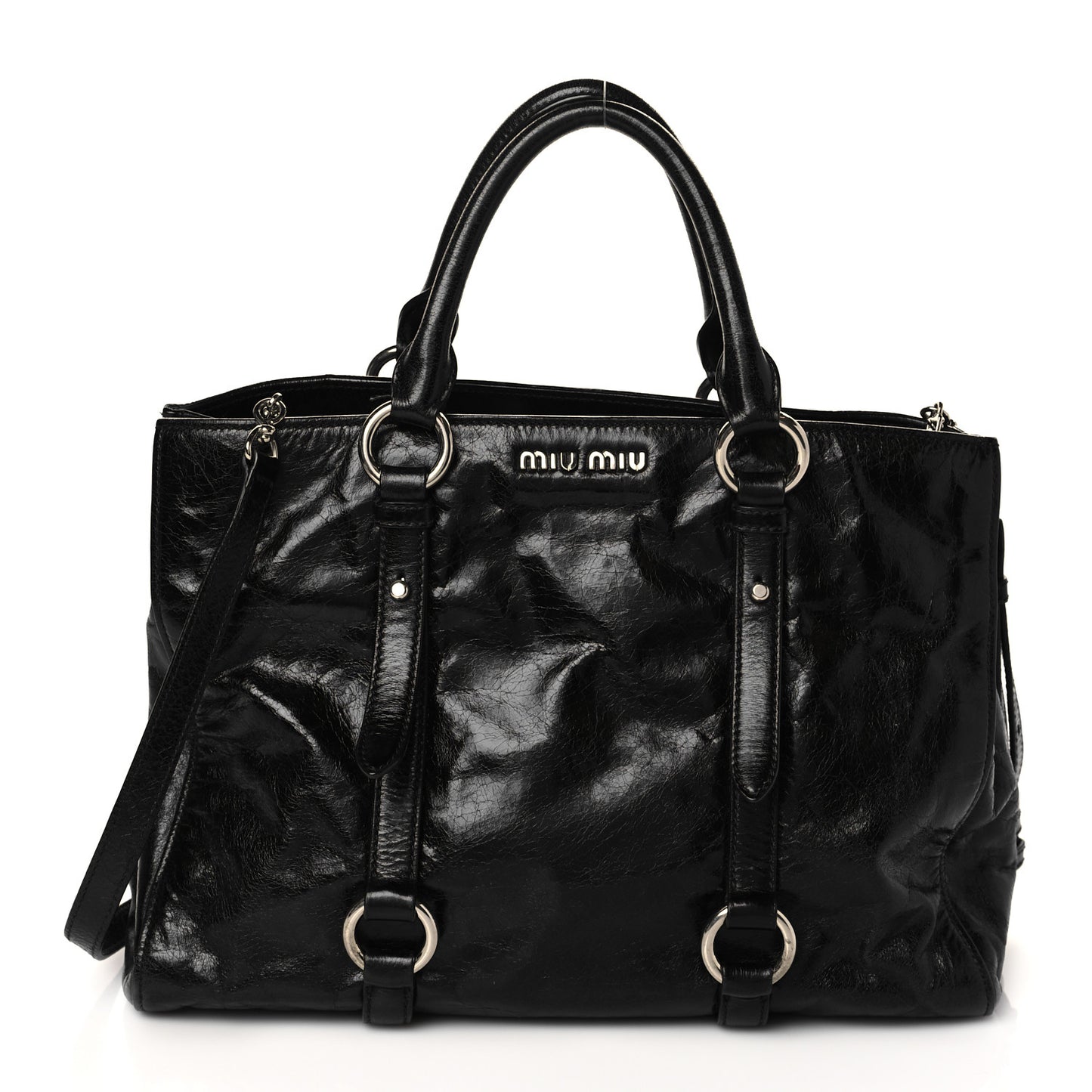 Vitello Shine Top Handle Satchel Black
