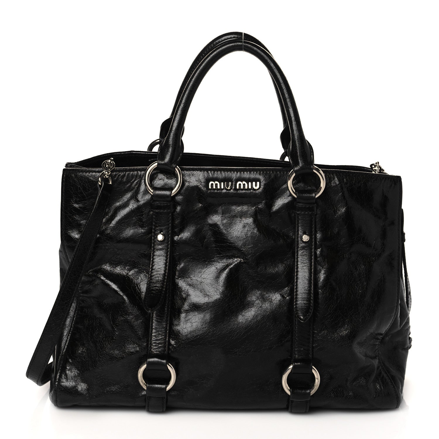 Miu Miu Vitello Shine Top Handle Satchel Black 1 of 11
