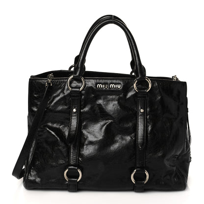 Miu Miu Vitello Shine Top Handle Satchel Black 1 of 11