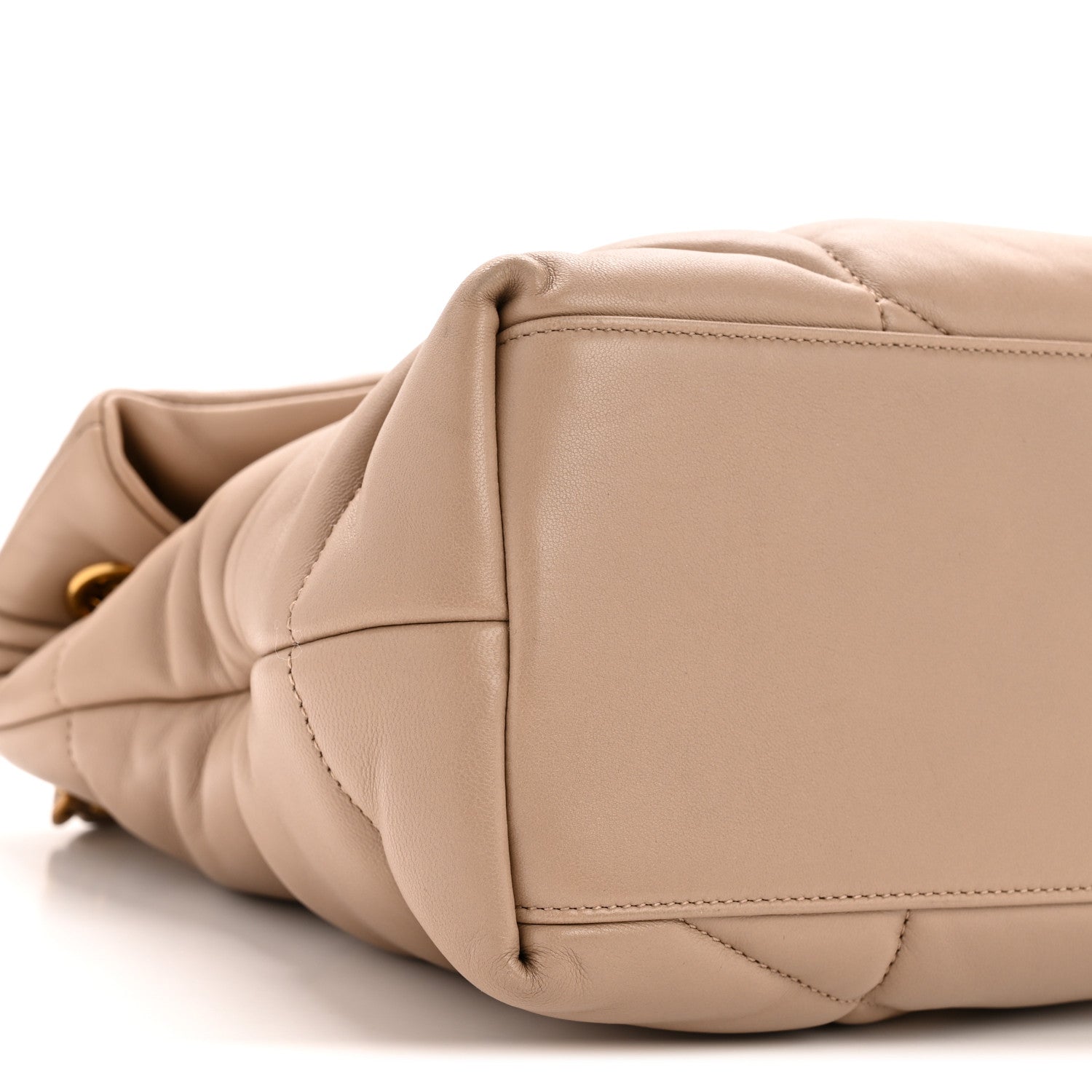 Saint Laurent Lambskin Quilted Medium Loulou Puffer Monogram Chain Satchel Dark Beige 9 of 14