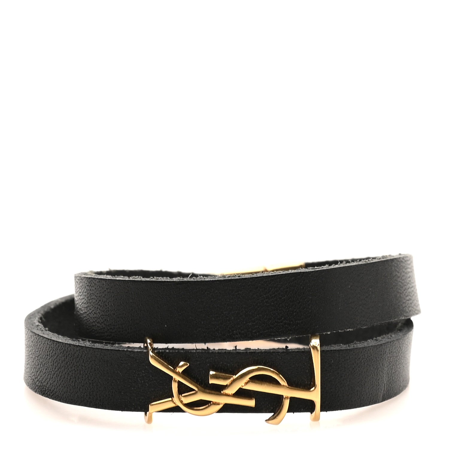 YSL ブラック ゴールド ブレスレット Saint Laurent Calfskin Opyum Double Wrap Bracelet Black 1847180