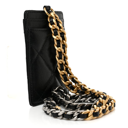 Chanel Shiny Goatskin Quilted Chanel 19 Card Holder On Chain Black 3 of 11