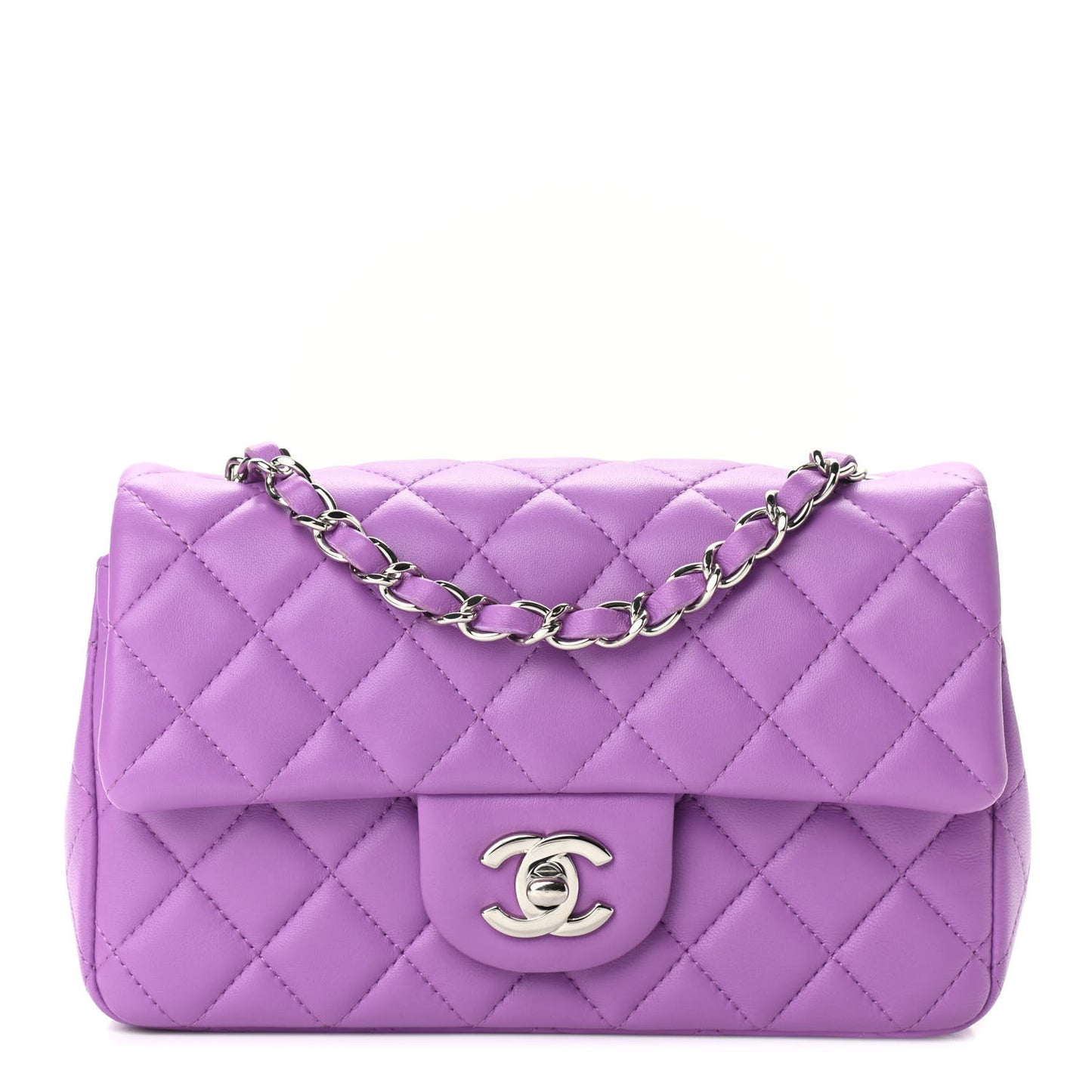 Lambskin Quilted Mini Rectangular Flap Purple