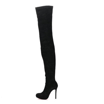 Christian Louboutin Suede Calfskin Louise XI 120 Thigh High Boots 36 Black 1 of 7