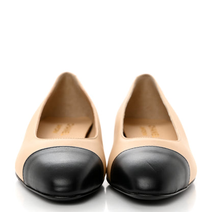 Chanel Lambskin Cap Toe CC Uniform Ballerina Flats 36.5 Beige Black 2 of 10