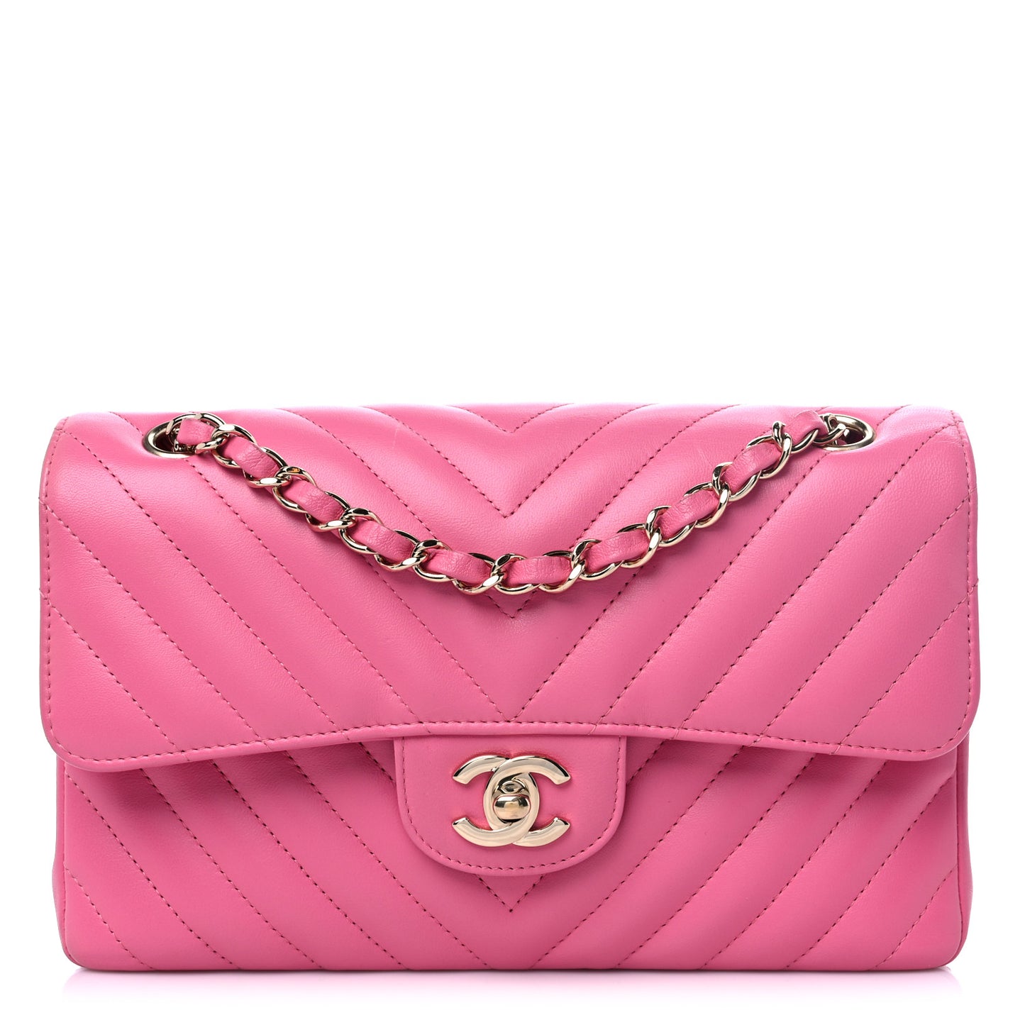 Lambskin Chevron Quilted Small Double Flap Pink