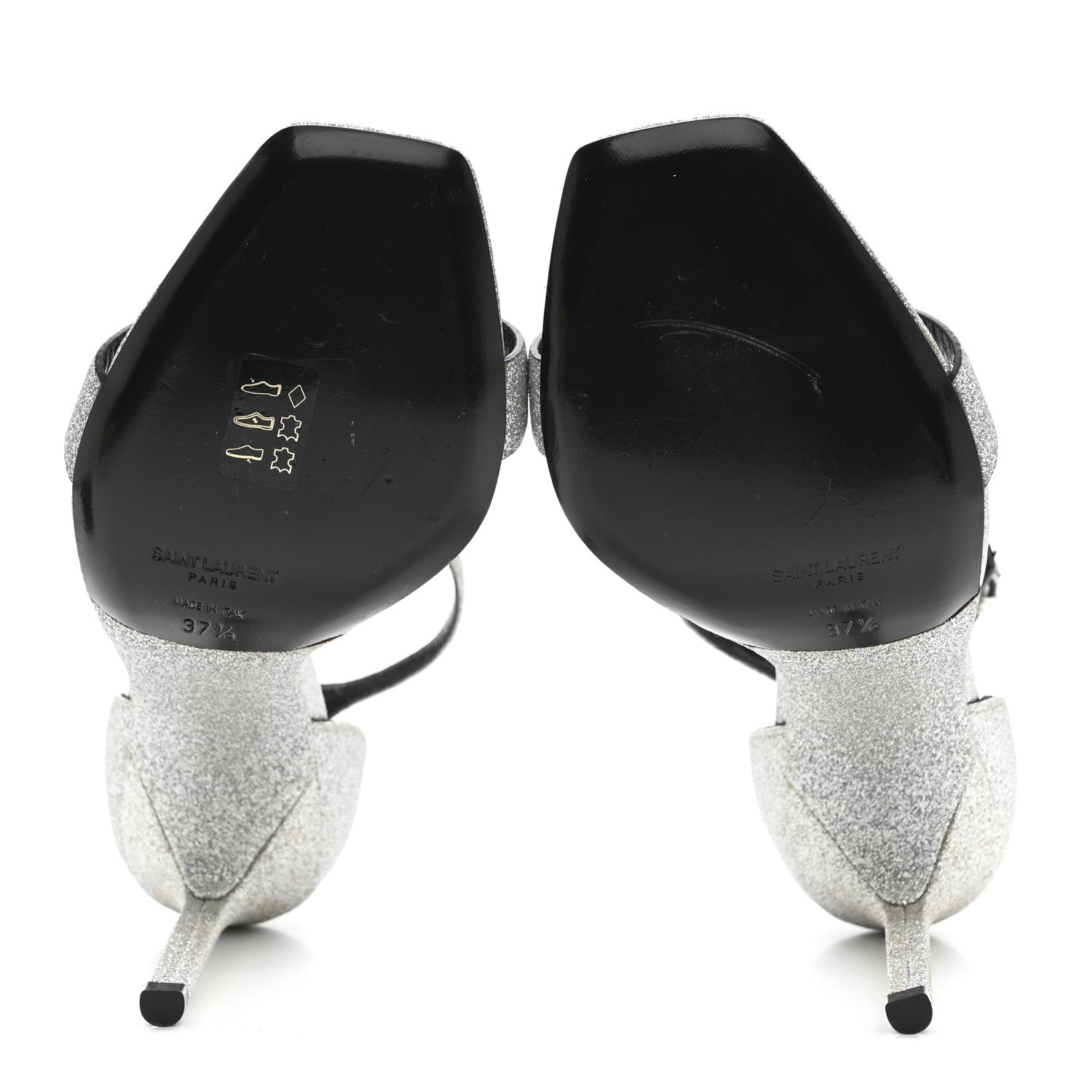 Saint Laurent Glitter Amber 105 Ankle Strap Sandals 37.5 Silver 5 of 13