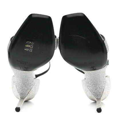 Saint Laurent Glitter Amber 105 Ankle Strap Sandals 37.5 Silver 5 of 13
