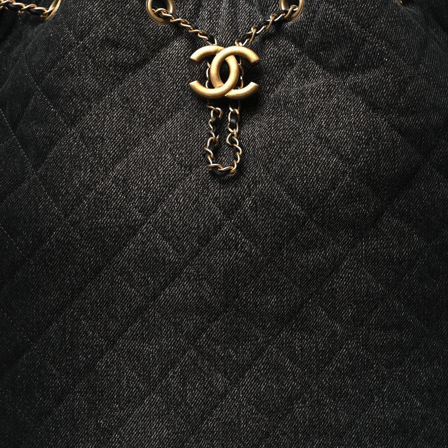 Washed Denim Quilted Large Chanel 25 Handbag Black