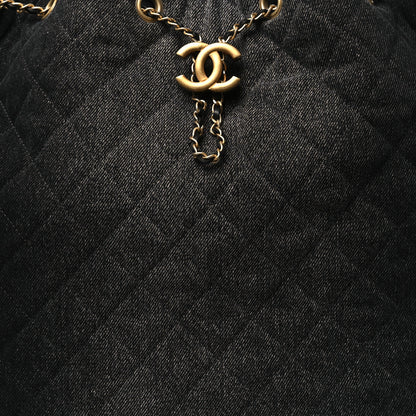 Chanel Washed Denim Quilted Large Chanel 25 Handbag Black 9 of 12