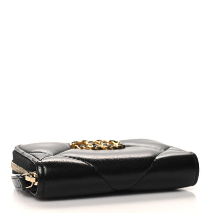 Chanel Lambskin Quilted Chanel 19 Zip Around Coin Purse Wallet Black 4 of 8