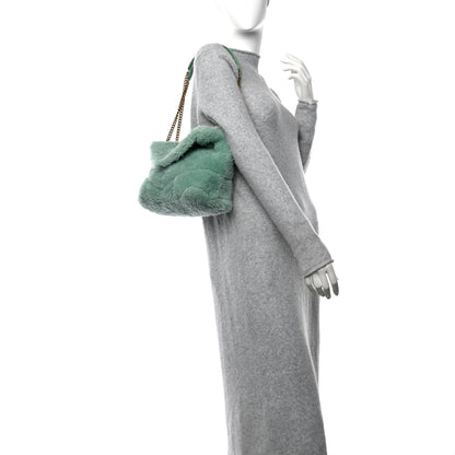 Saint Laurent Merino Shearling Lambskin Quilted Small Loulou Puffer Monogram Chain Satchel Iced Mint 2 of 11