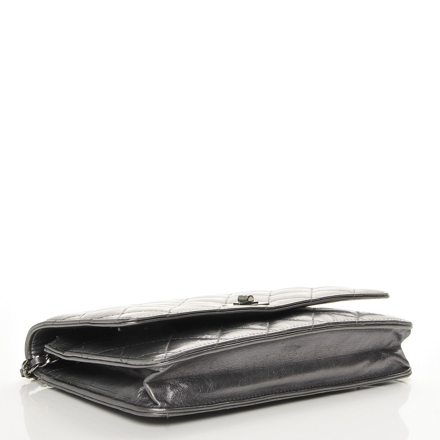 Metallic Aged Calfskin Reissue Wallet On Chain WOC Dark Silver