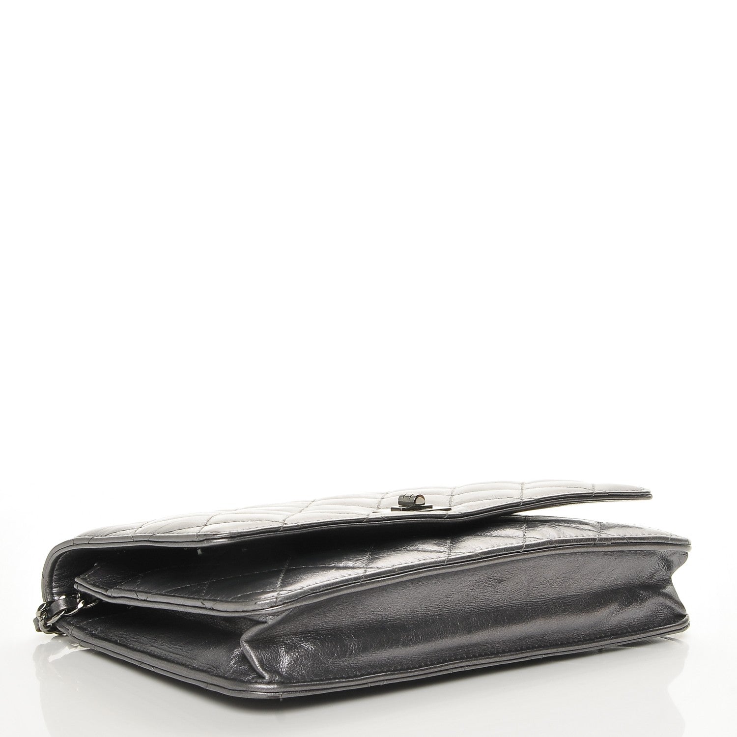 Chanel Metallic Aged Calfskin Reissue Wallet On Chain WOC Dark Silver 4 of 8