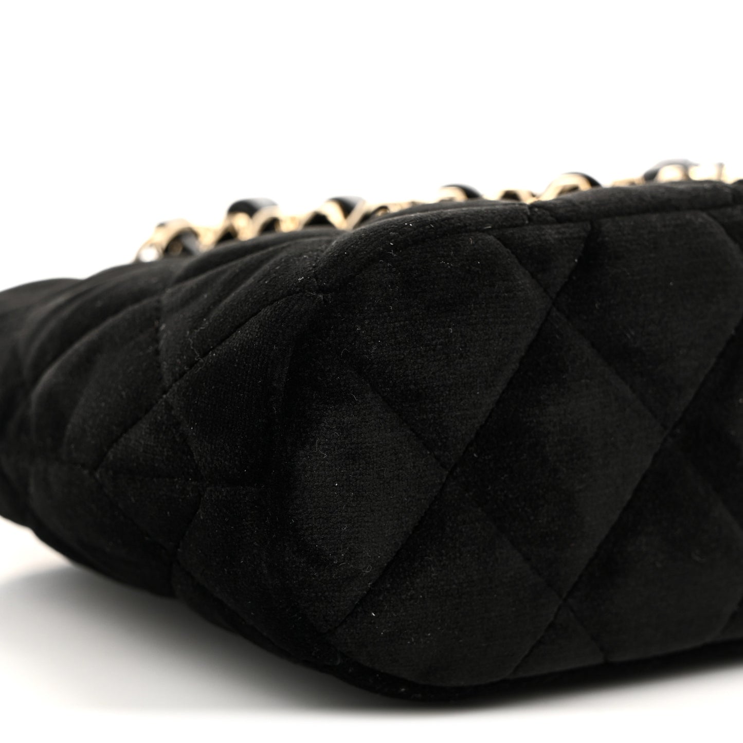 Velvet Quilted Shiny Coco Clutch With Chain Black