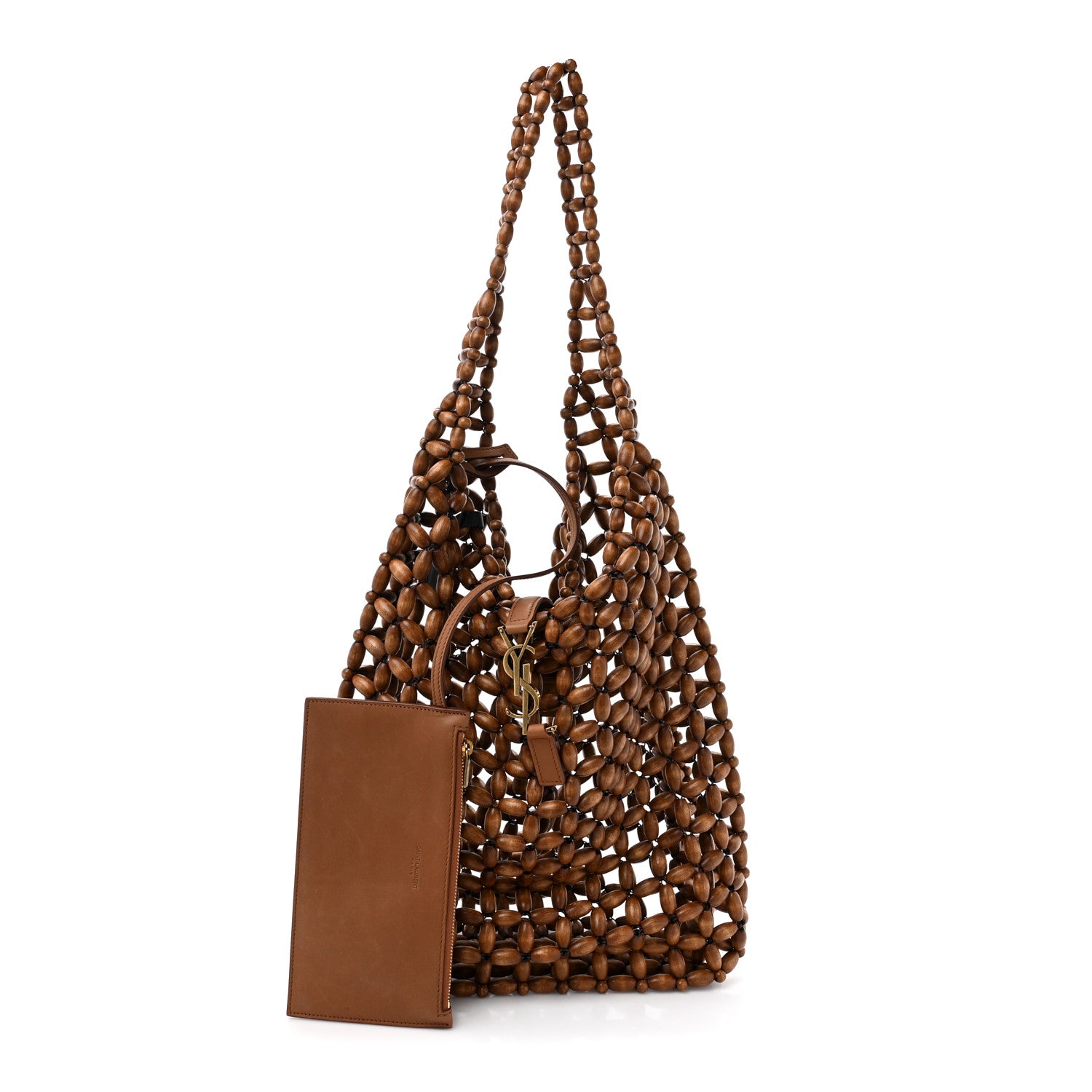 Saint Laurent Wood Bead Large Le 5 A 7 Soft Hobo Light Wood