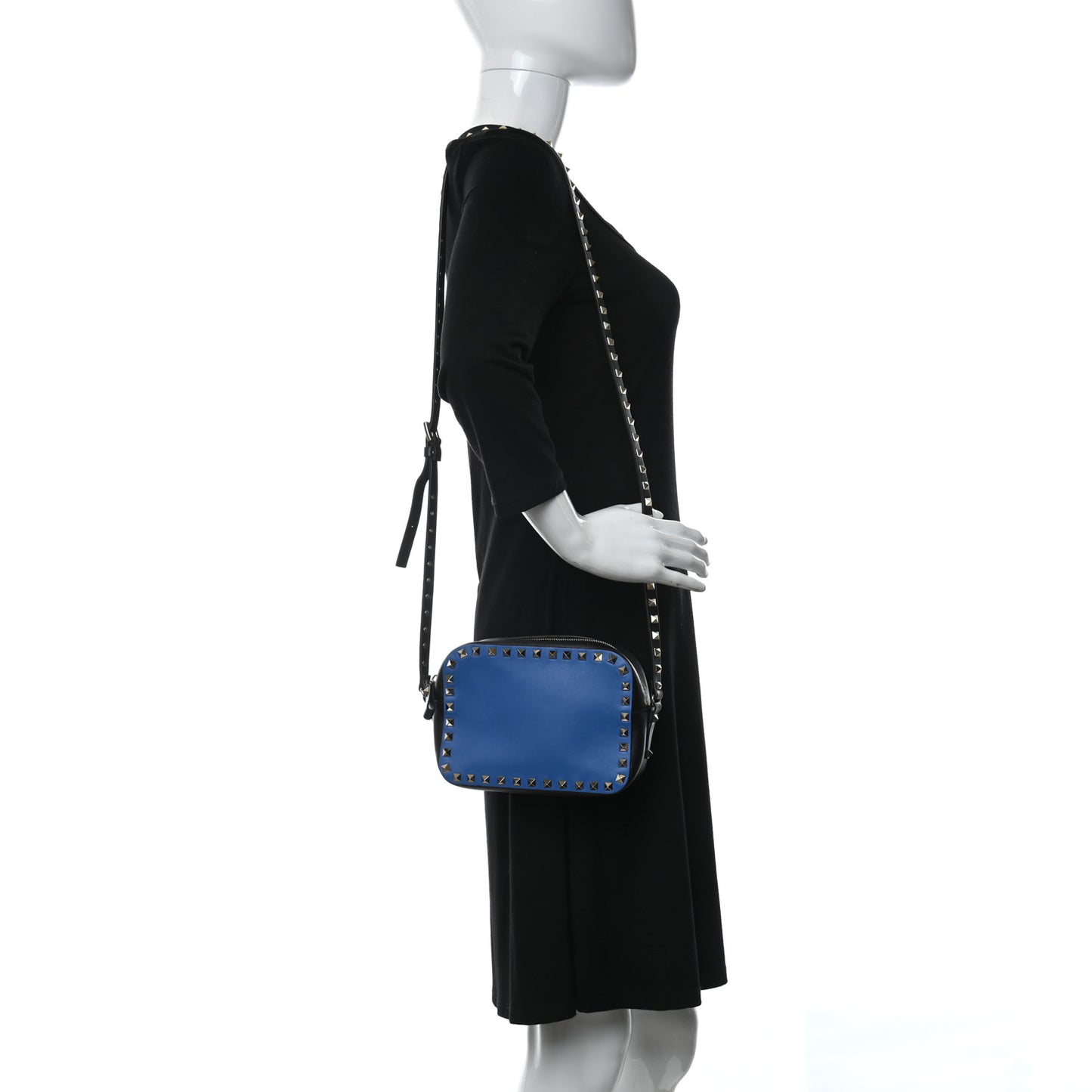Calfskin Rockstud Camera Crossbody Bag Blue Black