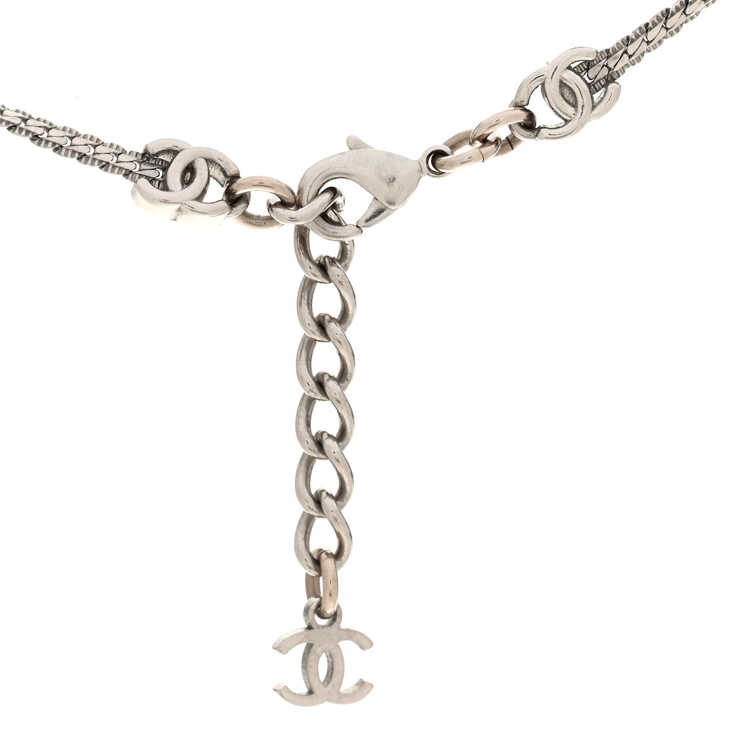 Chanel Metal CC Long Chain Necklace Silver 5 of 6