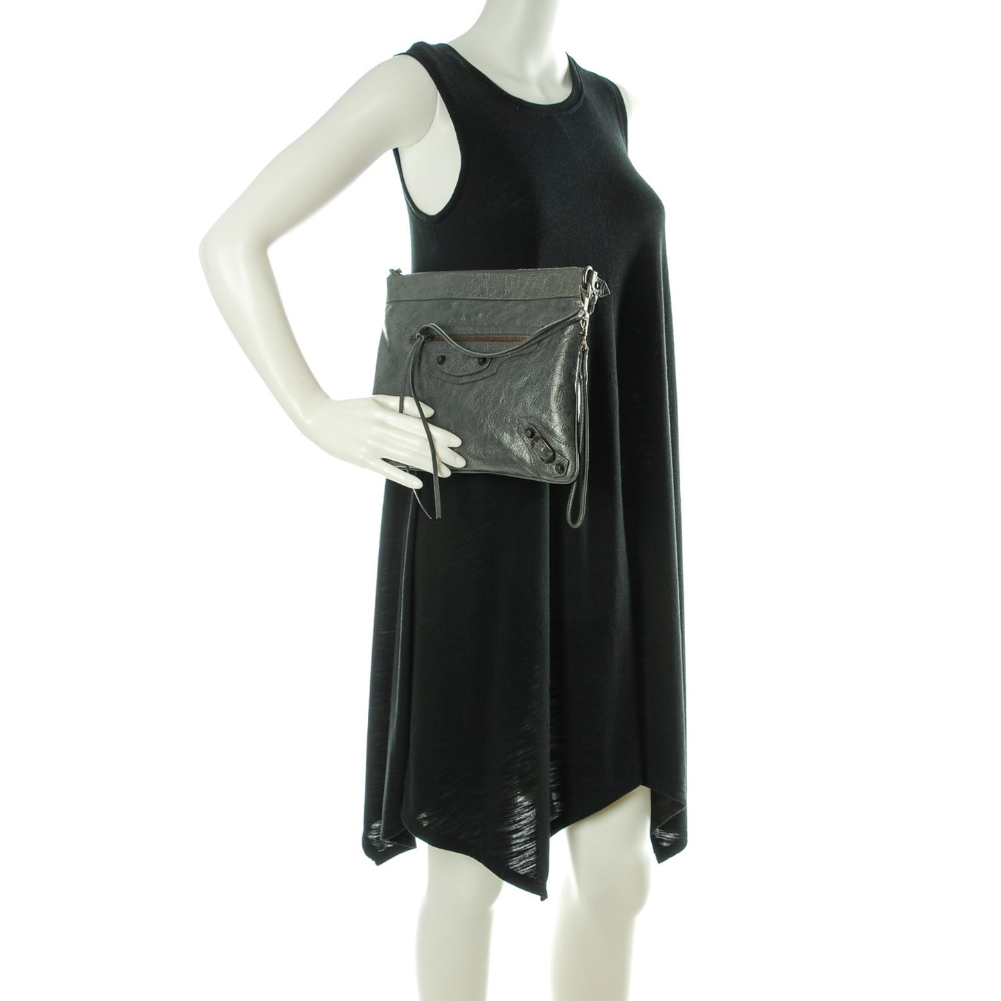 Agneau Classic Hardware Flat Handle Clutch Gris Tarmac
