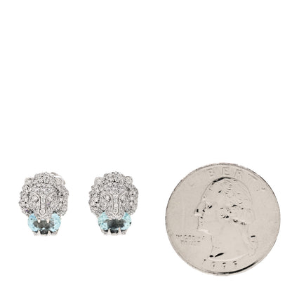 Gucci 18K White Gold Diamond Aquamarine Lion Head Earrings 2 of 8