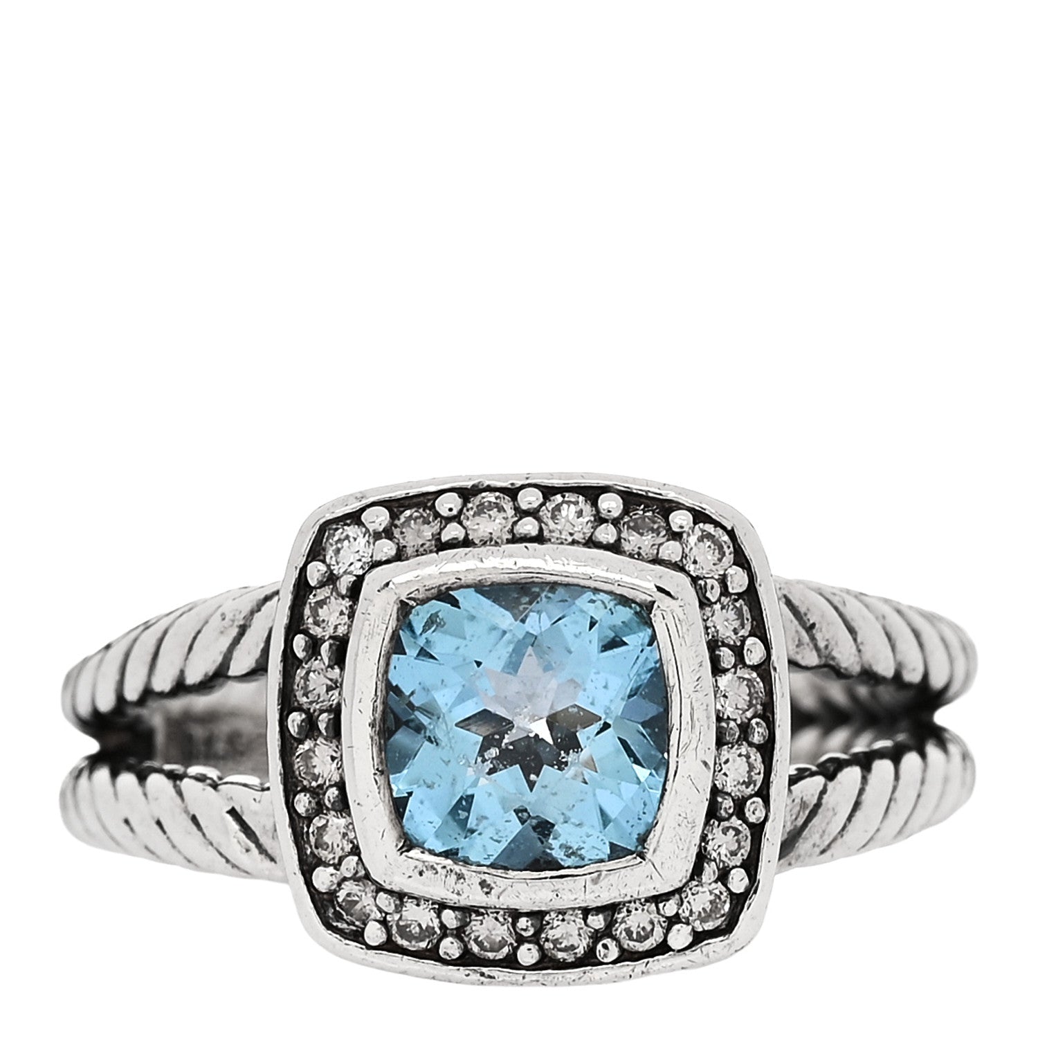 David Yurman Sterling Silver Diamond Blue Topaz 7mm Petite Albion Ring 53 6.5 1 of 5