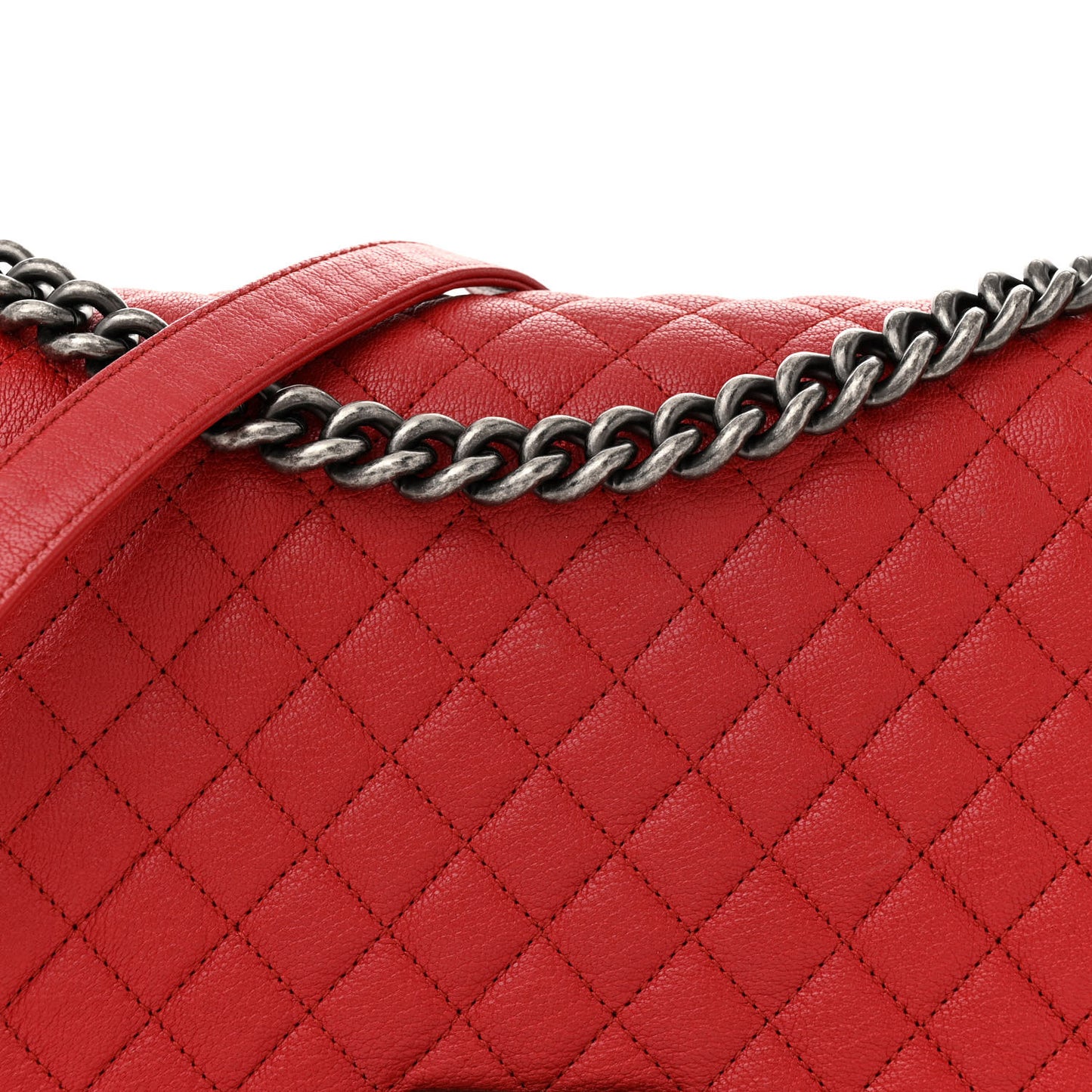 Goatskin Patent Quilted New Medium Boy Flap Red