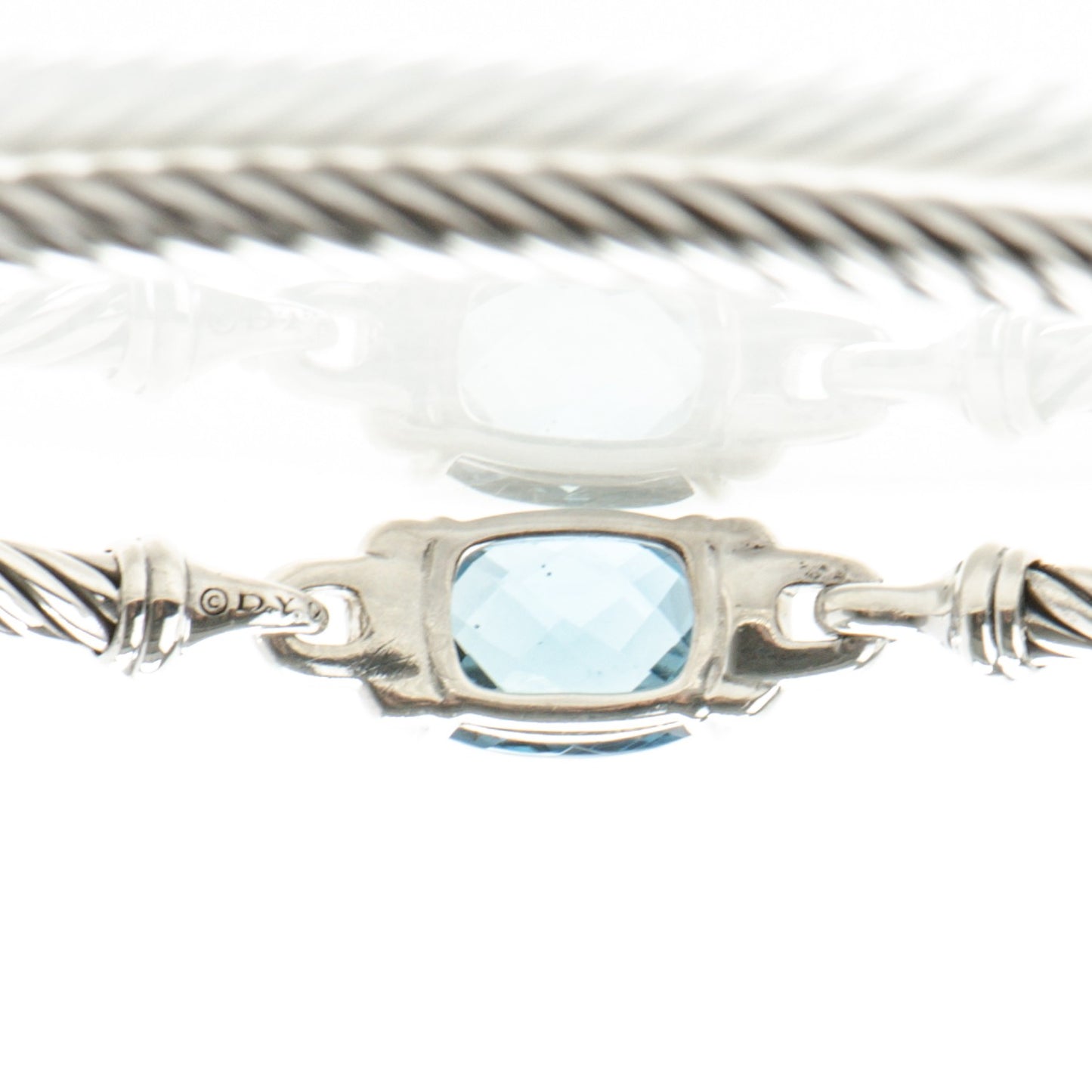 Sterling Silver Diamond Blue Topaz 3mm Petite Wheaton Bracelet