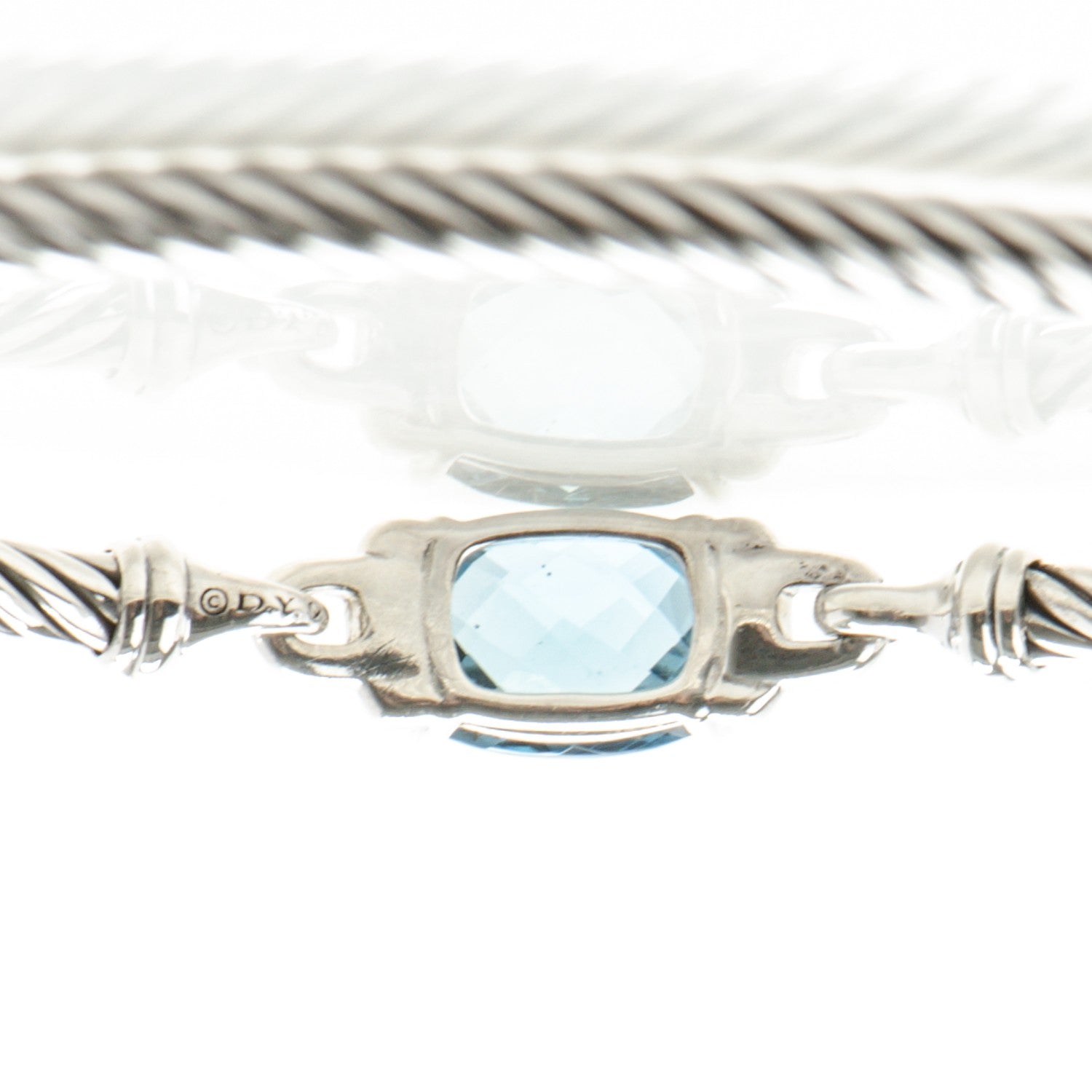 David Yurman Sterling Silver Diamond Blue Topaz 3mm Petite Wheaton Bracelet 4 of 5