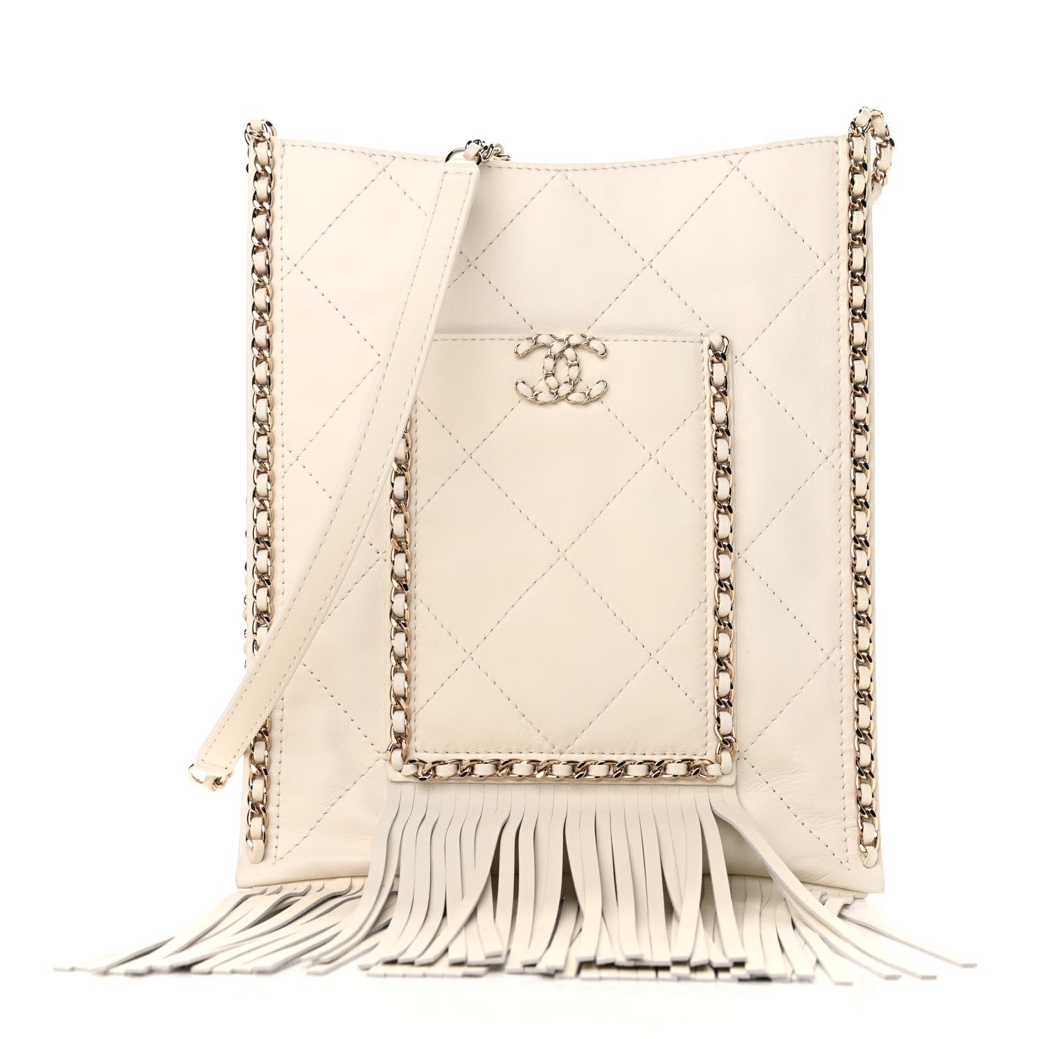 Chanel Calfskin Quilted Fringe Small Shopping Bag White 1 of 9