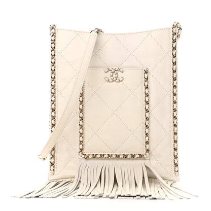 Chanel Calfskin Quilted Fringe Small Shopping Bag White 1 of 9