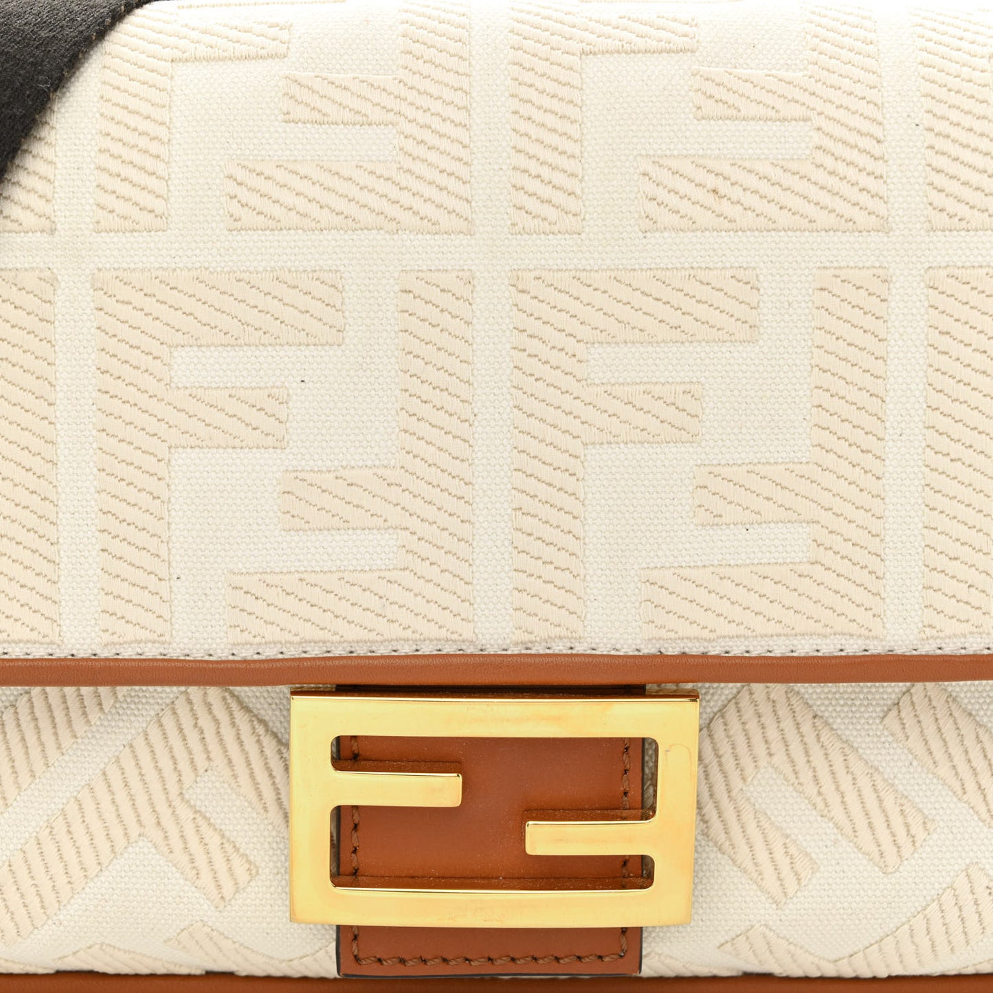Canvas Vitello King Bi-Color Strap FF Embroidered Baguette Grezzo Brandy Cuoio