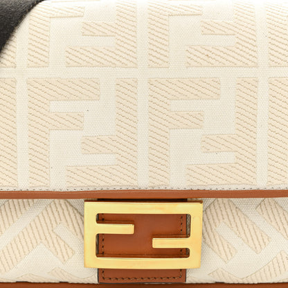 Fendi Canvas Vitello King Bi-Color Strap FF Embroidered Baguette Grezzo Brandy Cuoio 8 of 10