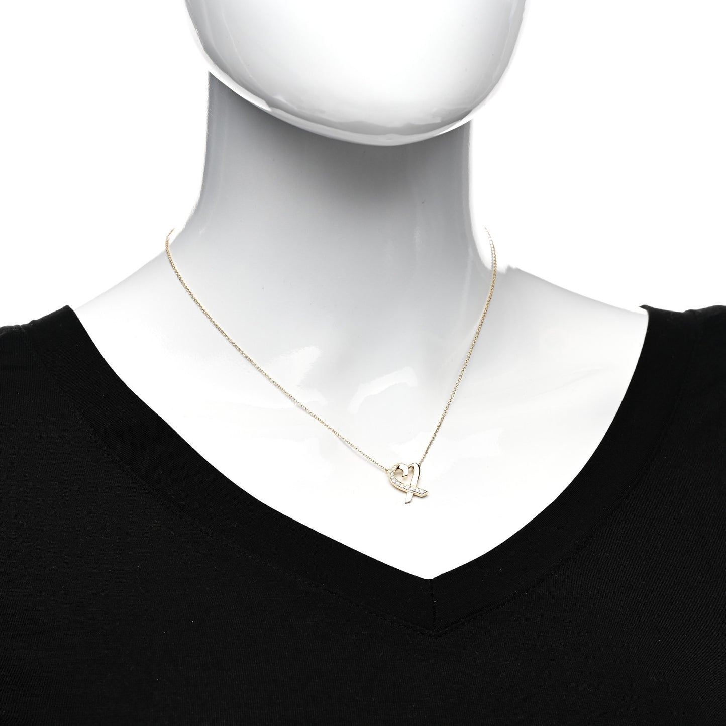 18K Yellow Gold Diamond Small Paloma Picasso Loving Heart Pendant Necklace