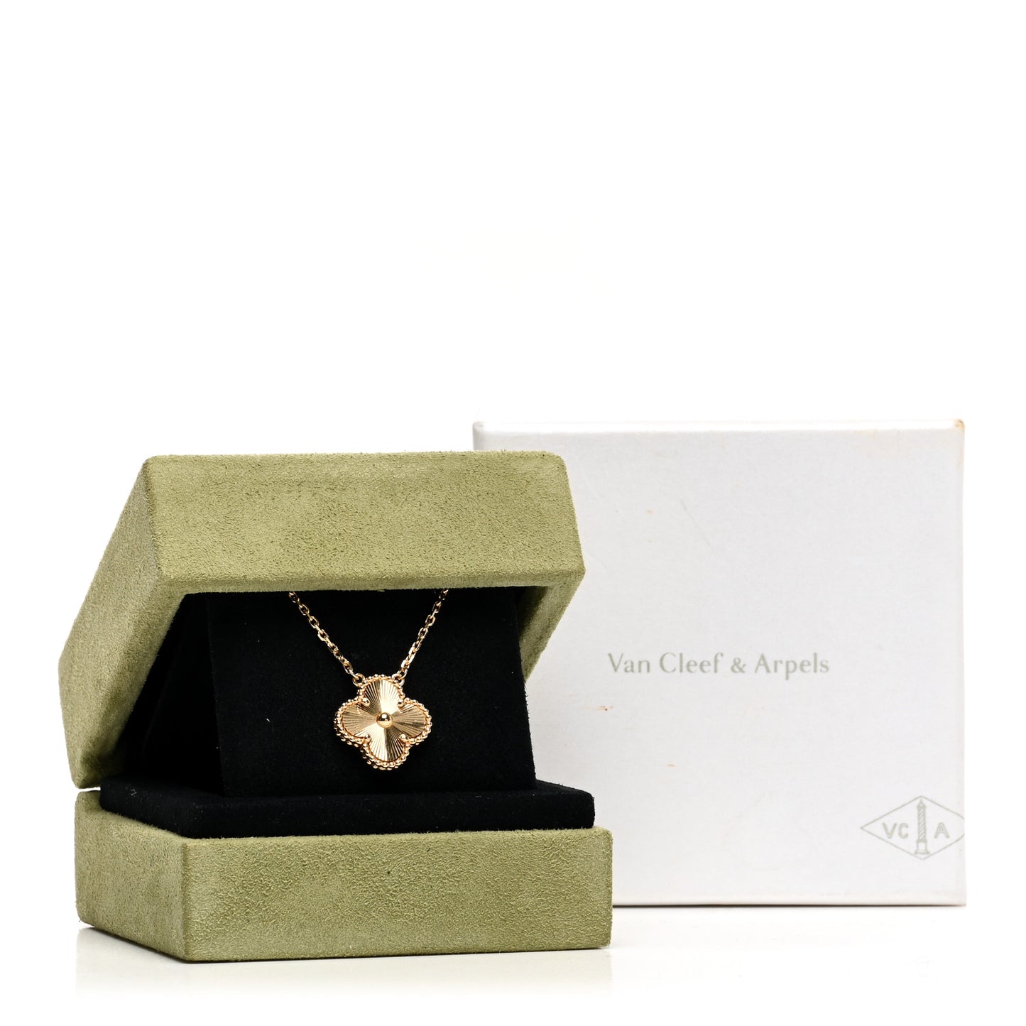 18K Yellow Gold Guilloche Vintage Alhambra Pendant Necklace