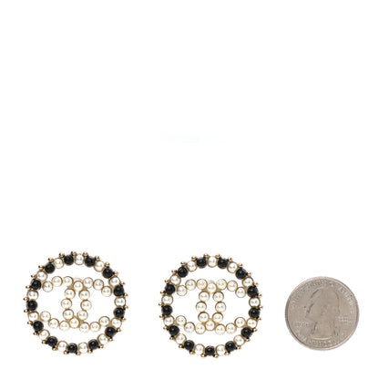Chanel Resin Pearl CC Earrings Gold Black 2 of 5
