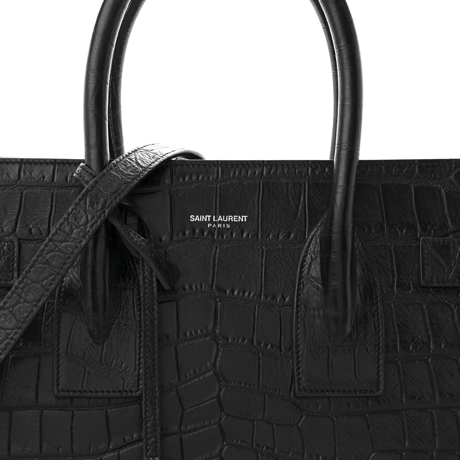 Saint Laurent Calfskin Crocodile Embossed Small Sac de Jour Black 10 of 12