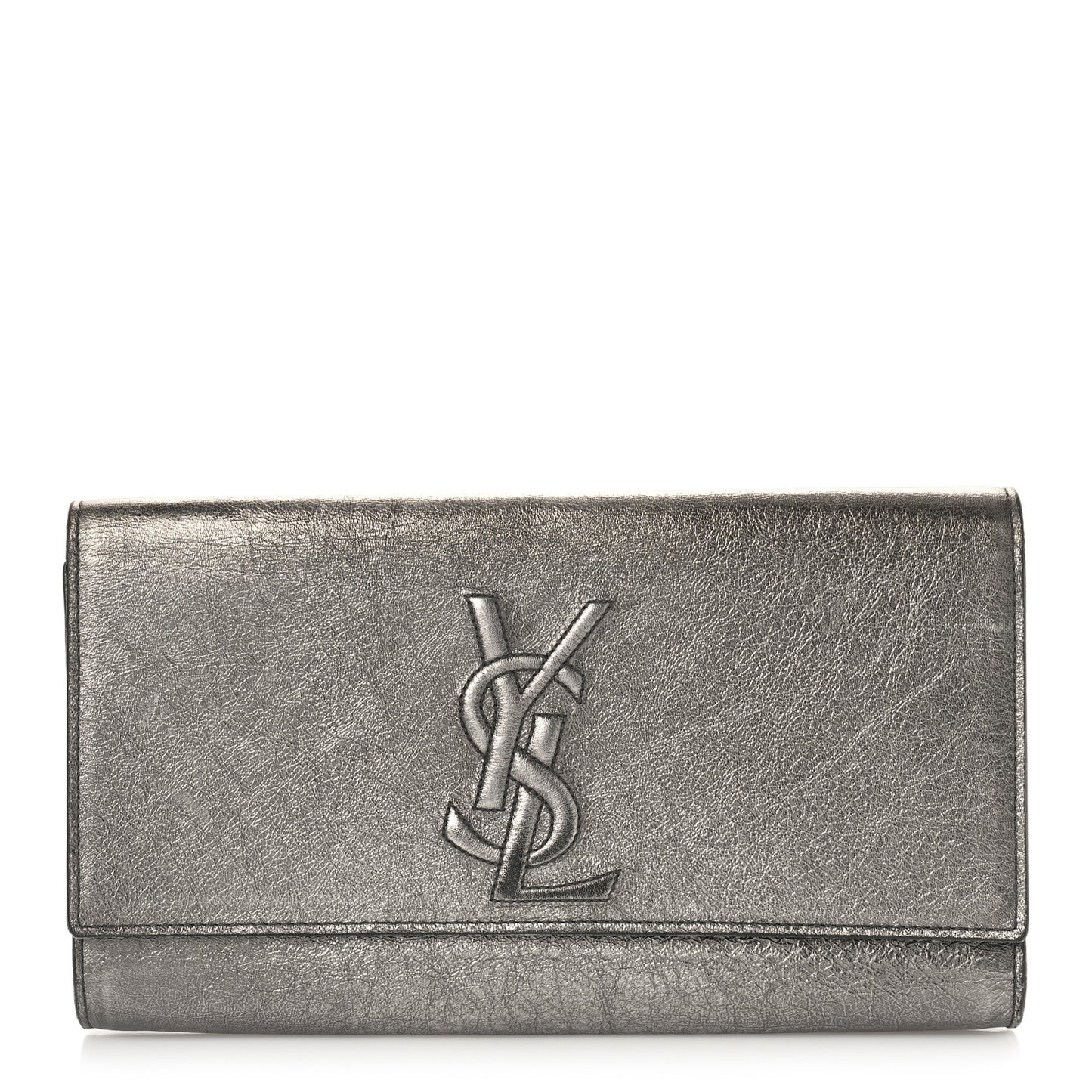 Metallic Calfskin Large Belle De Jour Clutch Dark Silver