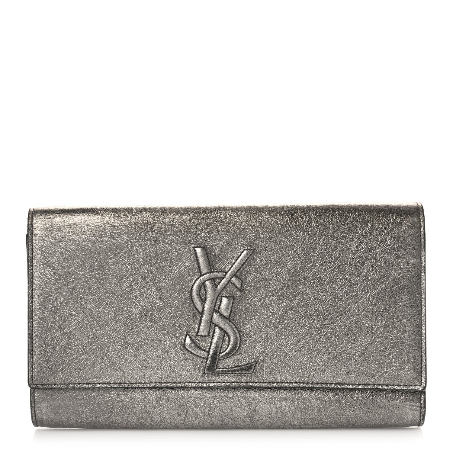 Saint Laurent Metallic Calfskin Large Belle De Jour Clutch Dark Silver 1 of 8